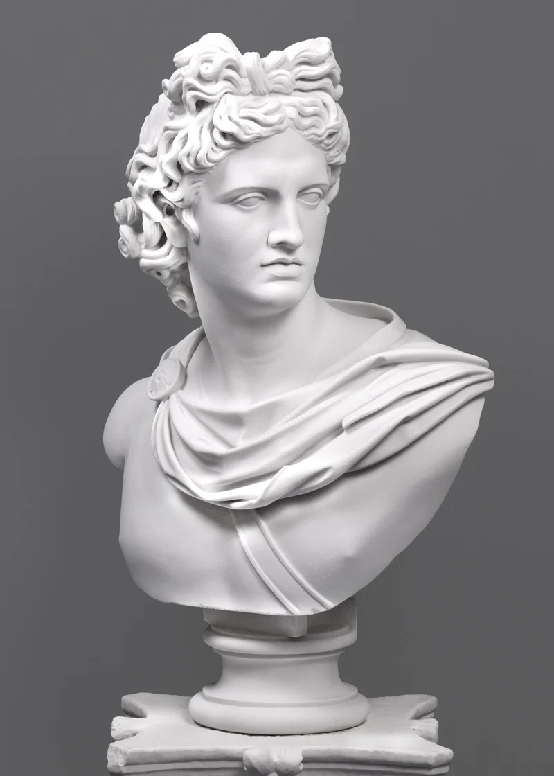 Buste Apollon du Belvédère - grande sculpture en marbre blanc
