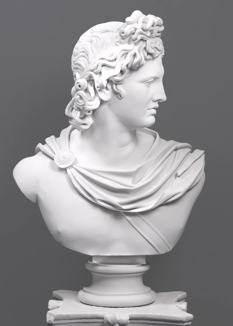 Buste Apollon du Belvédère - grande sculpture en marbre blanc