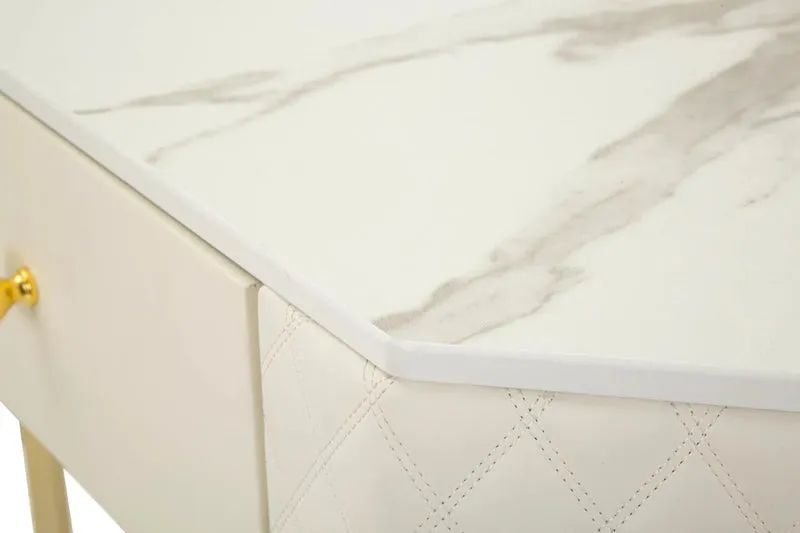Console blanche avec cadre doré – Angie Design élégant avec plateau en marbre