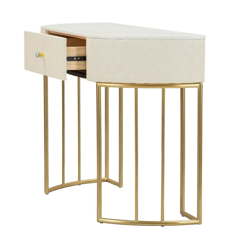 Console blanche avec pieds dorés – Entrée moderne Sharon avec plateau en marbre
