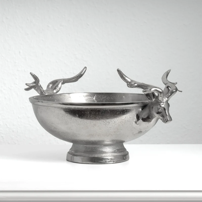 Coupe Centre de Table Argentée avec Poignées Têtes de Cerf