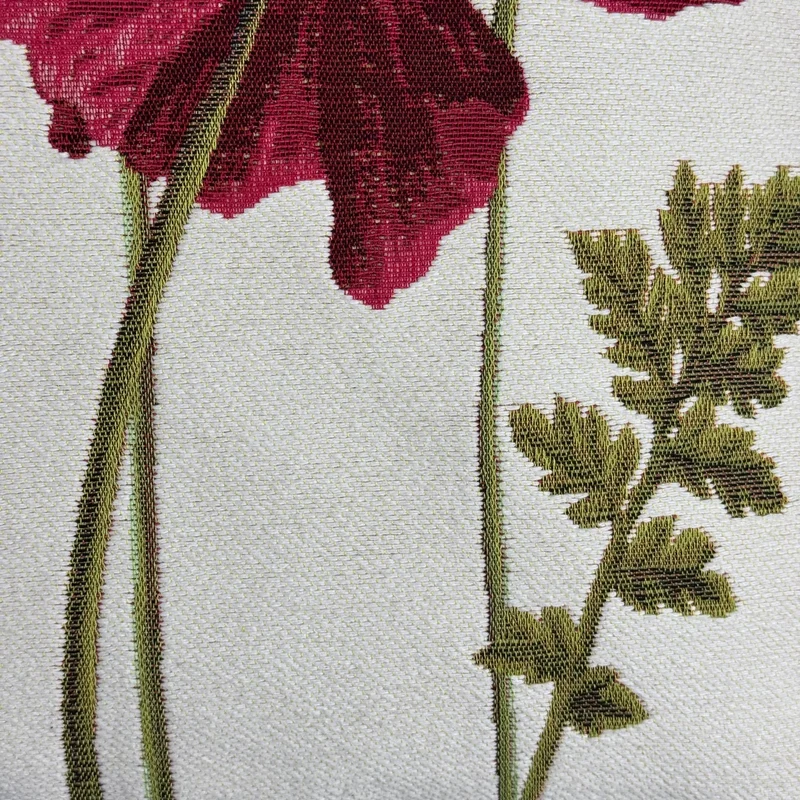Coussin Blanc – Coquelicots Rouges en Fleur (Tissage Jacquard)