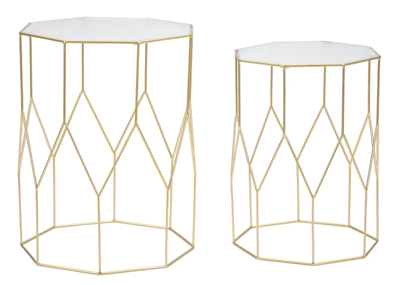 Ensemble de 2 tables d'appoint en verre avec cadre doré – Collection New Glass