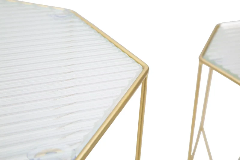 Ensemble de 2 tables d'appoint en verre avec cadre doré – Collection New Glass