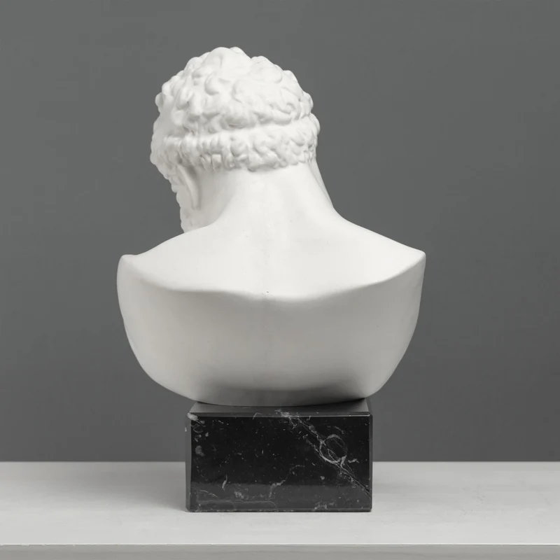Buste d’Hercule sur Socle en Marbre Noir – Héros Grec de la Force et de la Puissance – Sculpture en Marbre