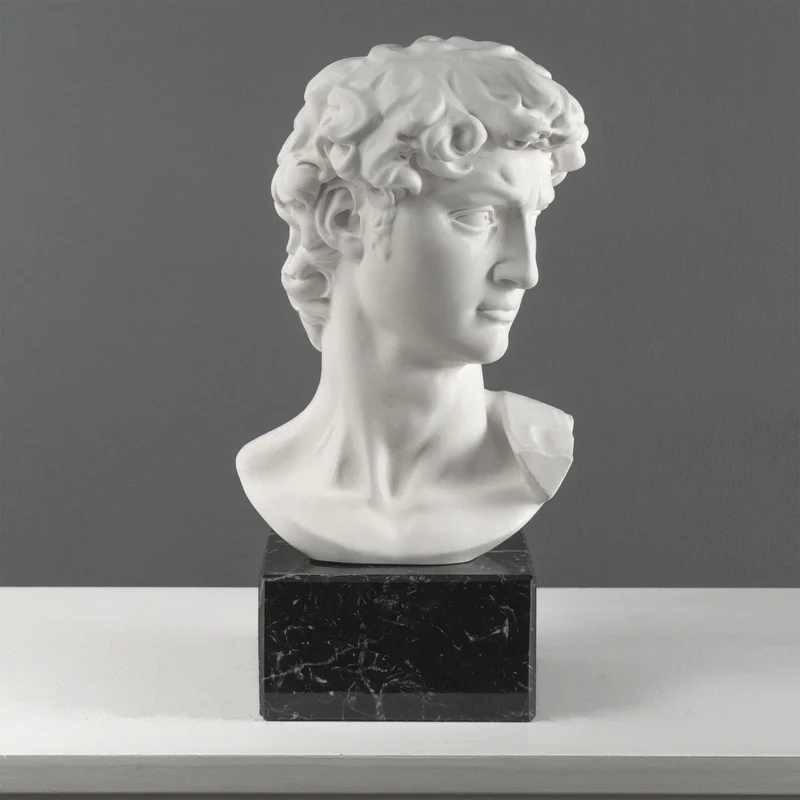 Buste de David par Michel-Ange sur Socle en Marbre Noir (Grand Modèle)