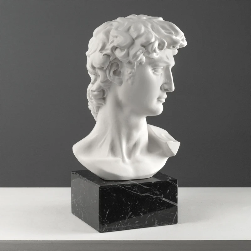 Buste de David par Michel-Ange sur Socle en Marbre Noir (Grand Modèle)