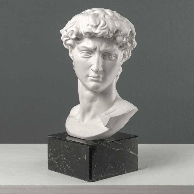 Buste de David par Michel-Ange sur Socle en Marbre Noir (Grand Modèle)
