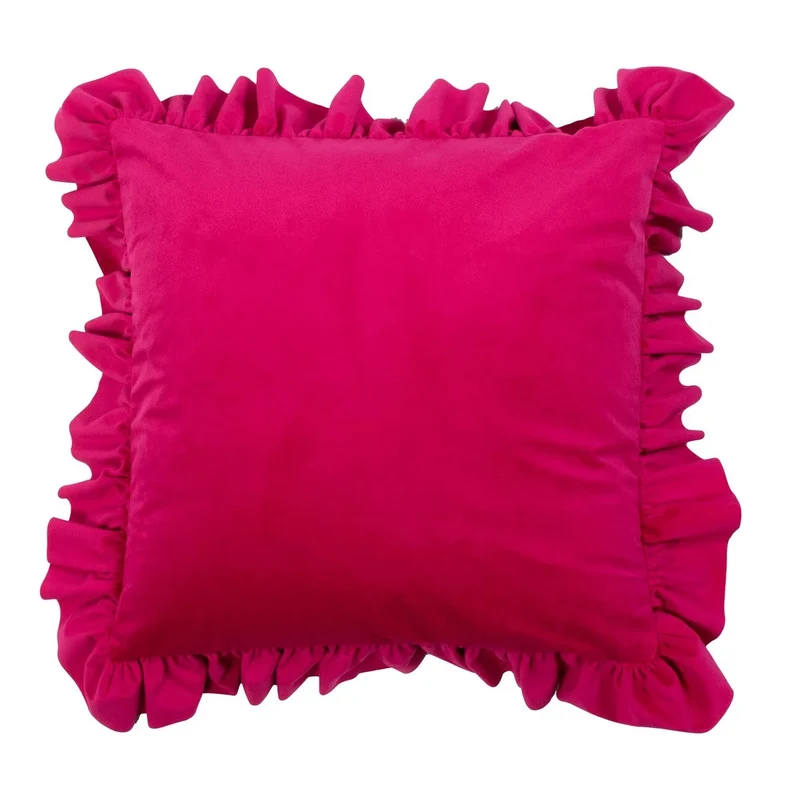 Coussin en Velours Rose Fuchsia avec Volants Élégants