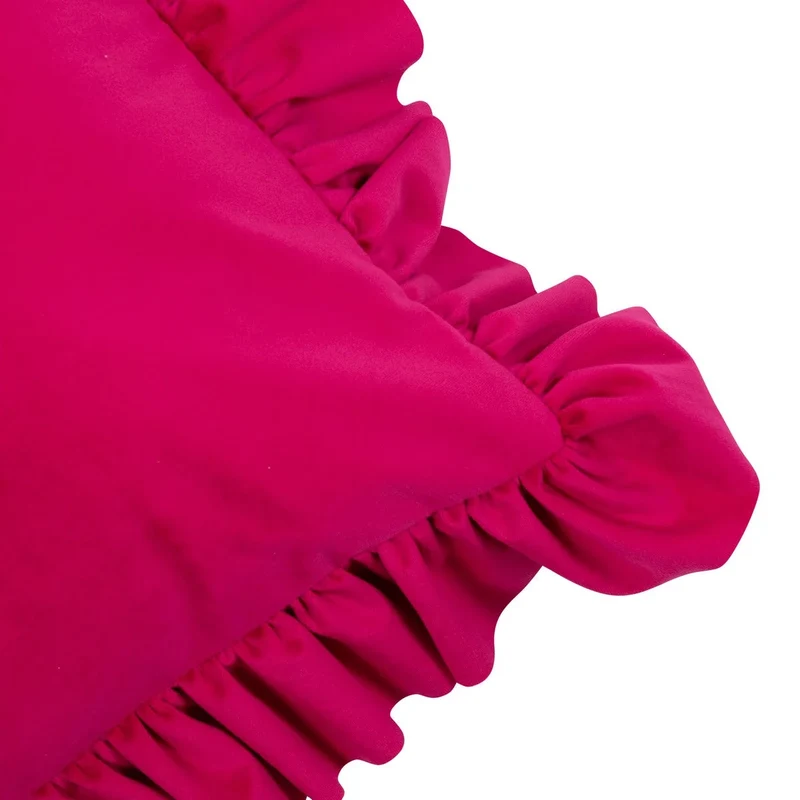 Coussin en Velours Rose Fuchsia avec Volants Élégants