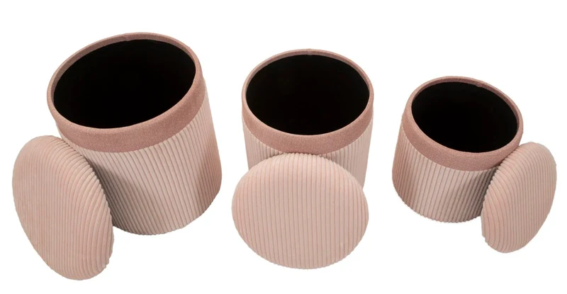 Lot de 3 poufs de rangement rembourrés roses – Collection Curtain Box