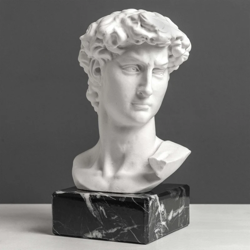 Buste de David par Michel-Ange sur Socle en Marbre Noir (Petit Modèle)