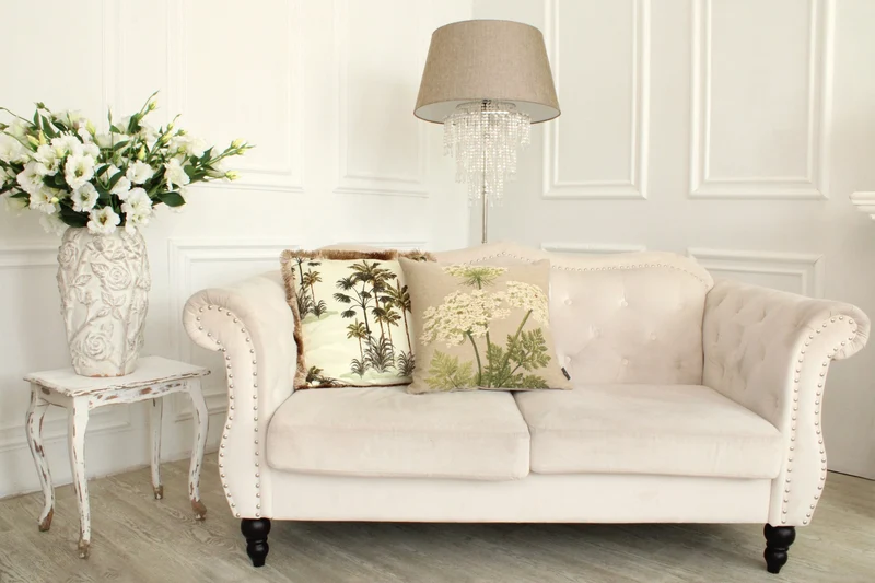 Coussin Gris – Ombelles Décoratives (Tissage Jacquard)