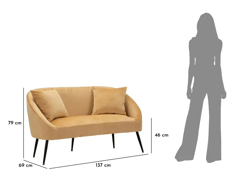 Canapé en velours beige avec coussins – Canapé 2 places Browy