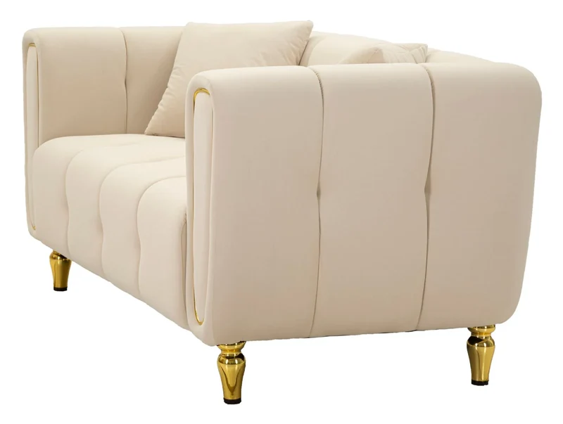 Canapé en velours crème avec coussins – Canapé 2 places Alma