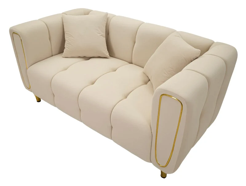 Canapé en velours crème avec coussins – Canapé 2 places Alma
