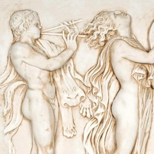 Danse en l'honneur de Dionysos (bas-relief) - grande sculpture en marbre blanc