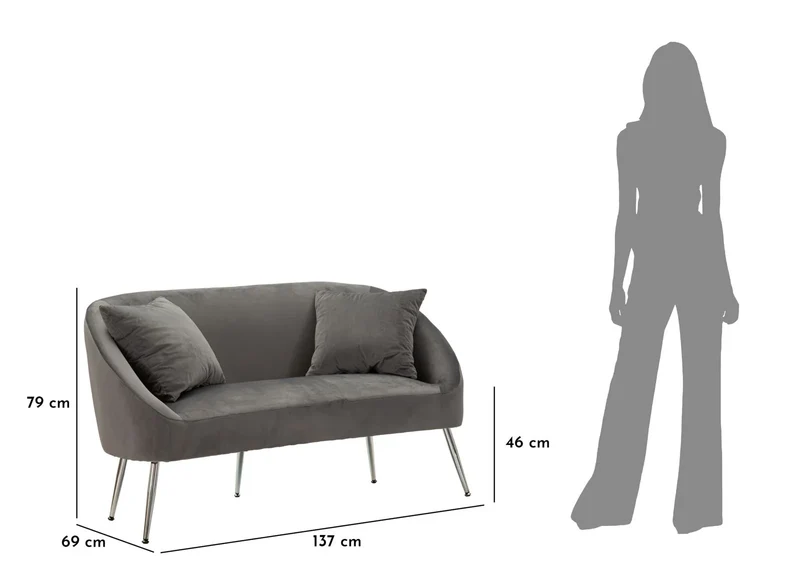Canapé en velours gris graphite avec coussins – Canapé 2 places Silvery