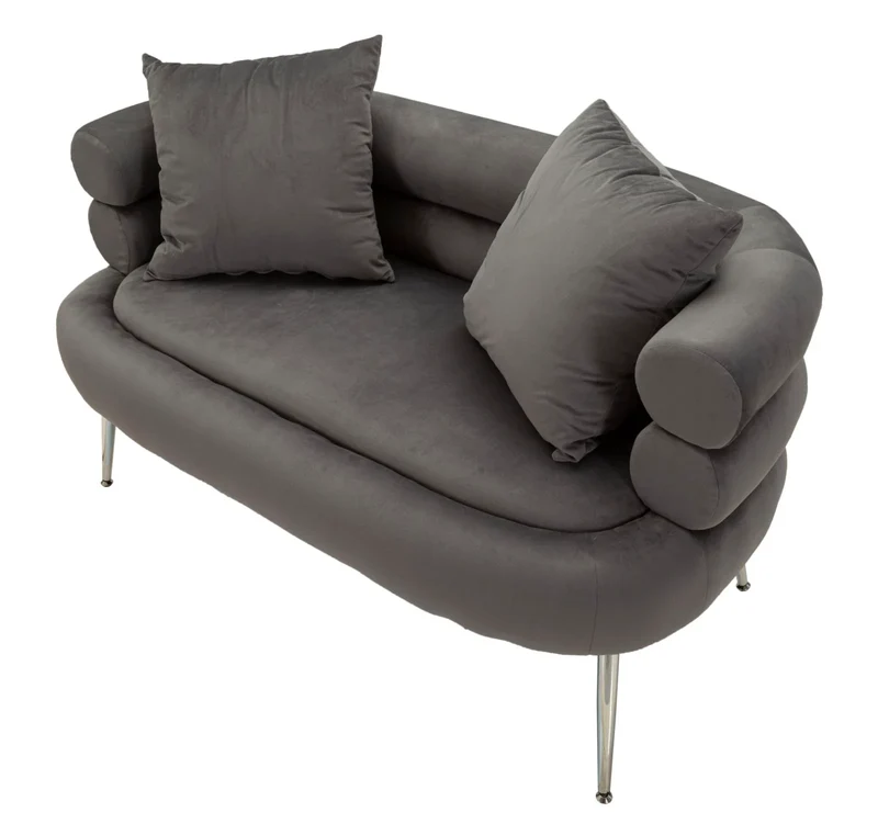 Canapé en velours gris graphite avec coussins – Canapé 2 places Silvery Plus