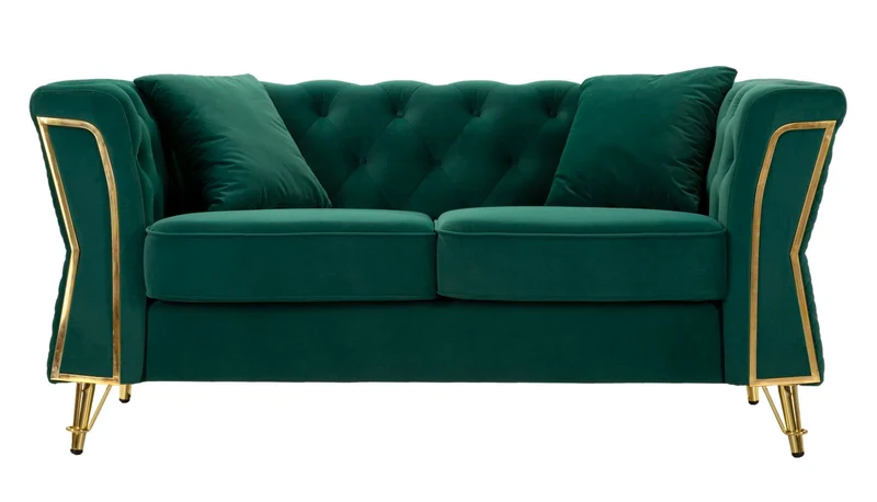Canapé en velours vert avec coussins – Canapé 2 places Emy