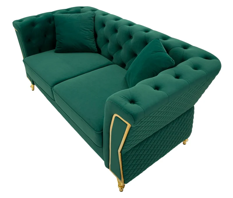 Canapé en velours vert avec coussins – Canapé 2 places Emy