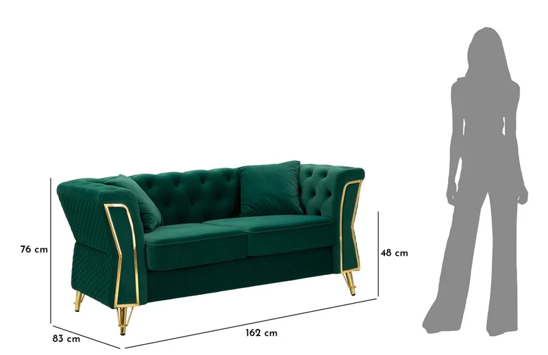 Canapé en velours vert avec coussins – Canapé 2 places Emy