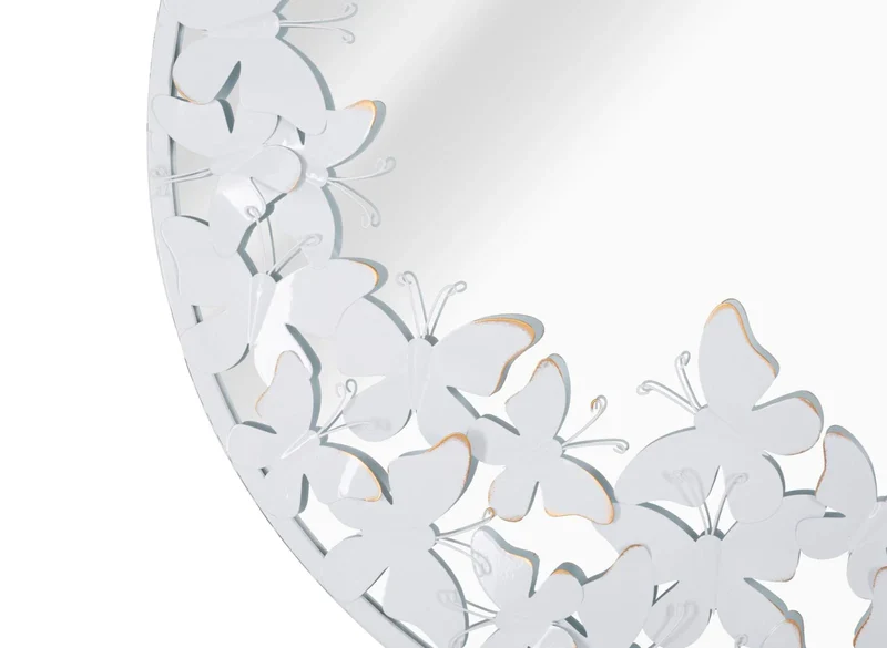 Miroir rond avec papillon en métal blanc