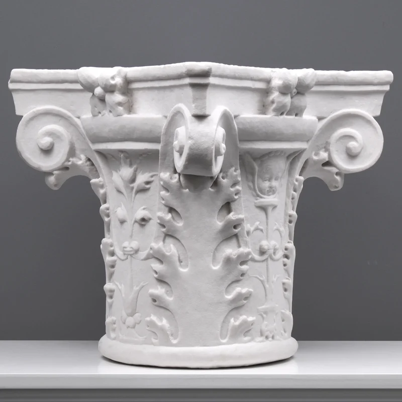 Chapiteau de la colonne toscane - grande sculpture en marbre blanc