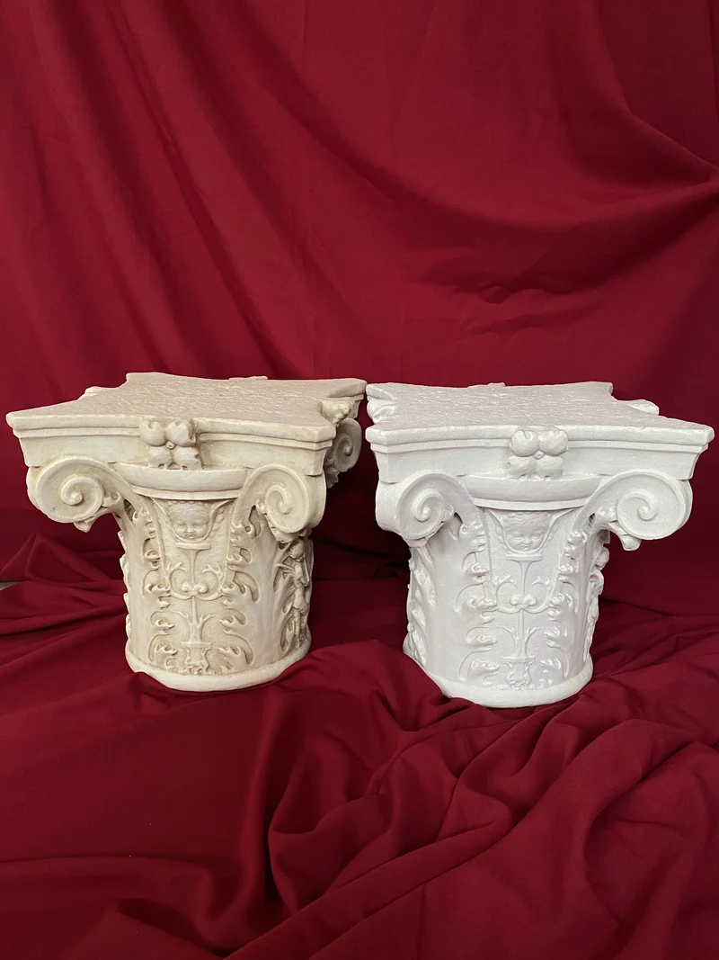 Chapiteau de la colonne toscane - grande sculpture en marbre blanc