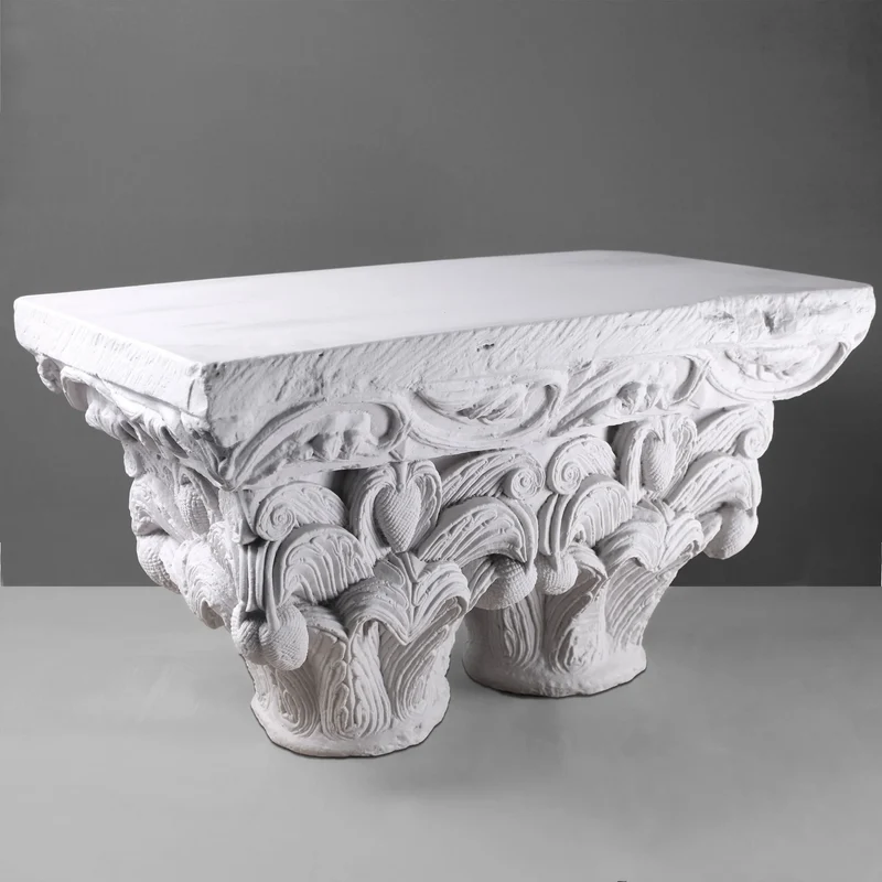 Chapiteau double - grande sculpture en marbre blanc