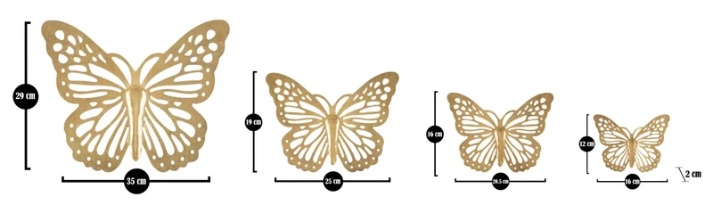 Décorations murales en forme de papillons dorés (lot de 4)