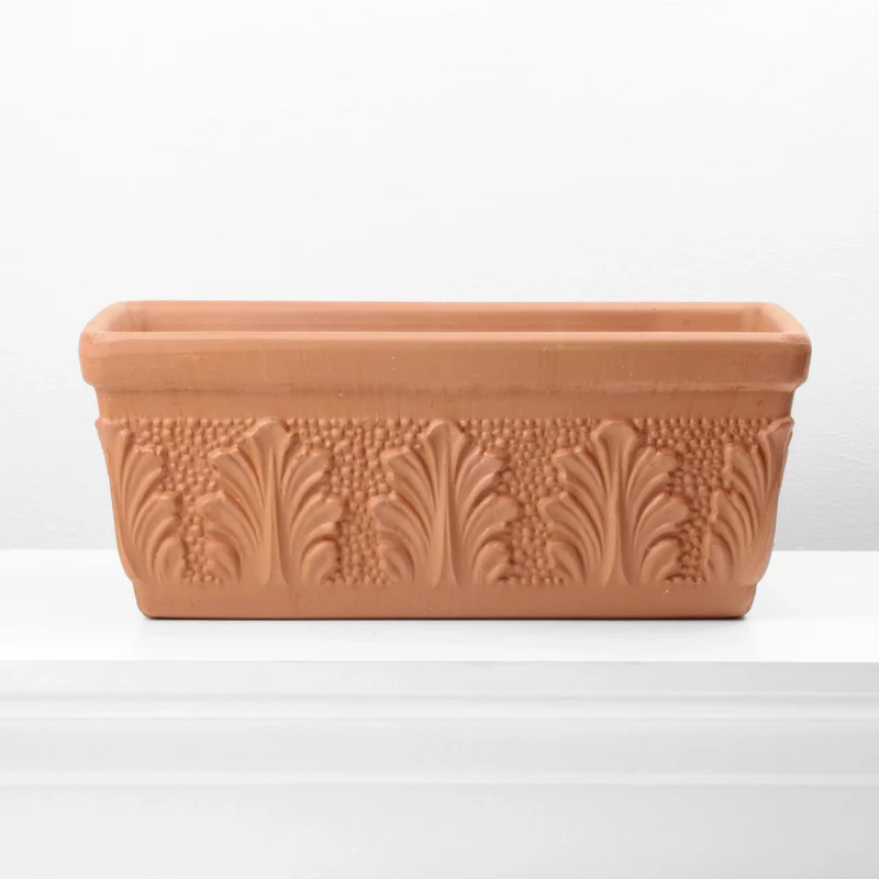 Pot de fleur rectangle avec relief en terre cuite