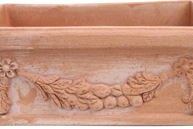 Pot de fleur rectangle avec relief en terre cuite