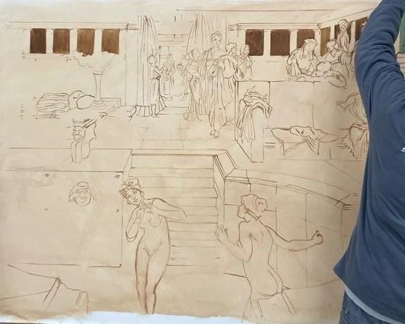 Peinture Fresque Renaissance : Mesdames dans le bain