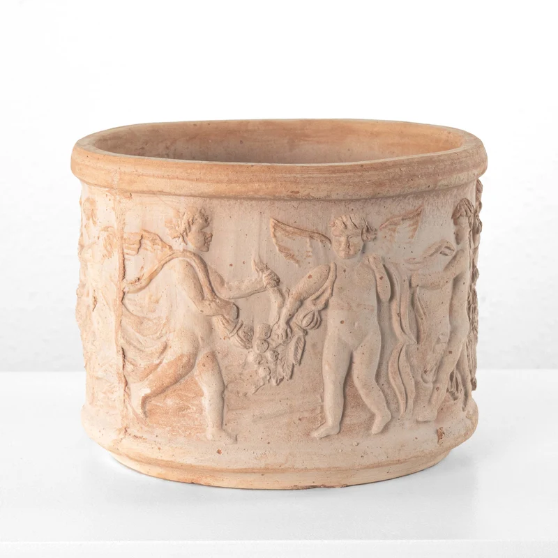 Pot en terre cuite avec relief de putti italiens (Cylindrique)