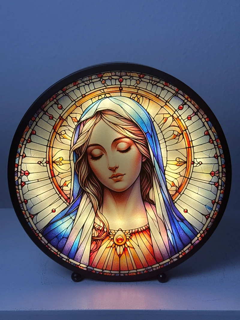 Sculpture Lumineuse de la Vierge Marie – Panneau de Lumière pour Prière
