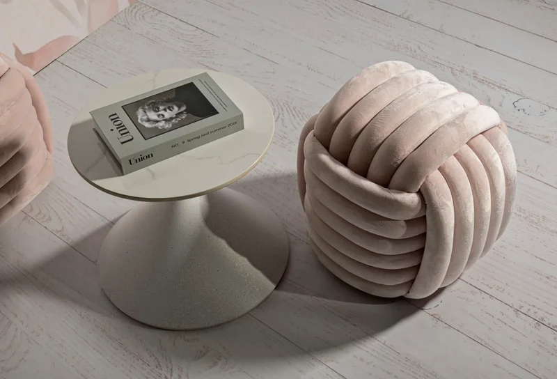 Pouf en velours rose – Siège d'appoint rembourré Sofy