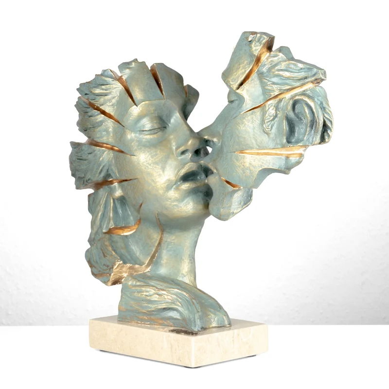 Sculpture Amants « Approaching Kiss » par Anglada sur Base en Marbre
