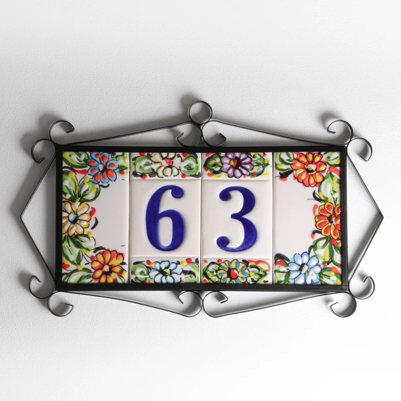 Numéro de Maison en Céramique Fleurs Colorées