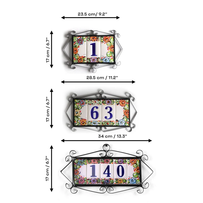 Numéro de Maison en Céramique Fleurs Colorées