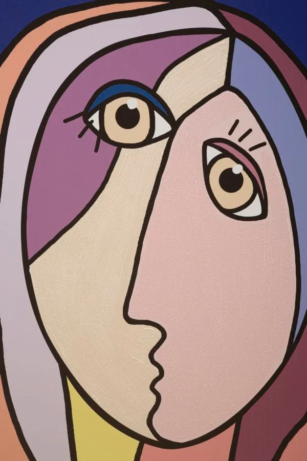 Peinture sur toile abstraite et colorée avec visage Boho