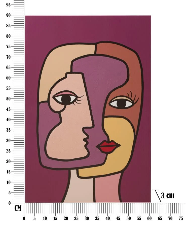 Peinture sur toile abstraite et colorée avec visage Boho