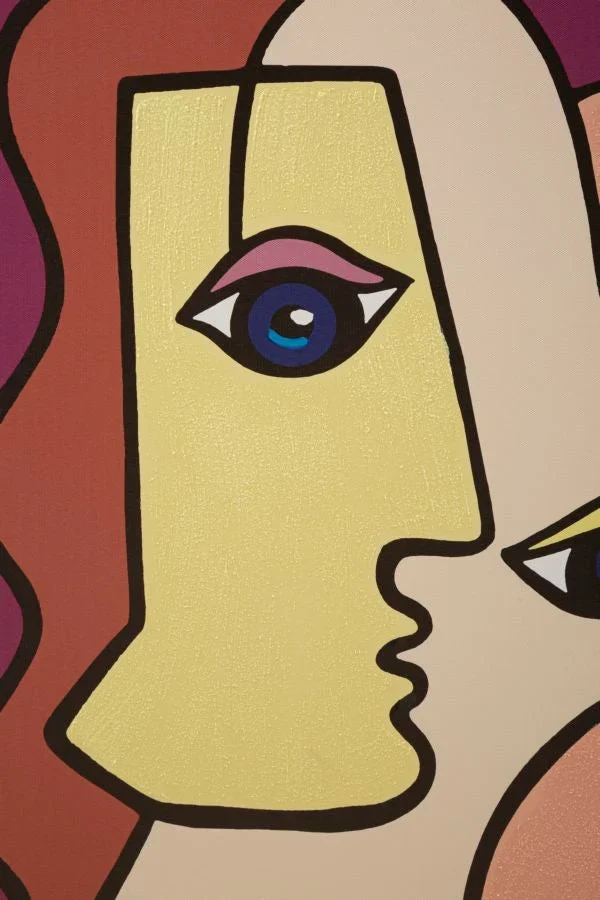 Peinture sur toile abstraite et colorée avec visage Boho
