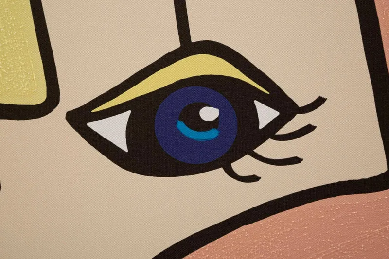 Peinture sur toile abstraite et colorée avec visage Boho