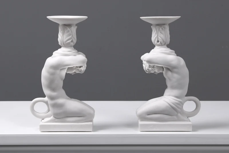 Paire de bougeoir - Atlas (petite taille) - sculpture en marbre
