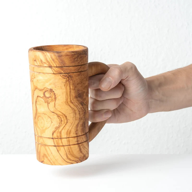 Set de Chopes à Bière en Bois d’Olivier Fait Main (2 Pièces)
