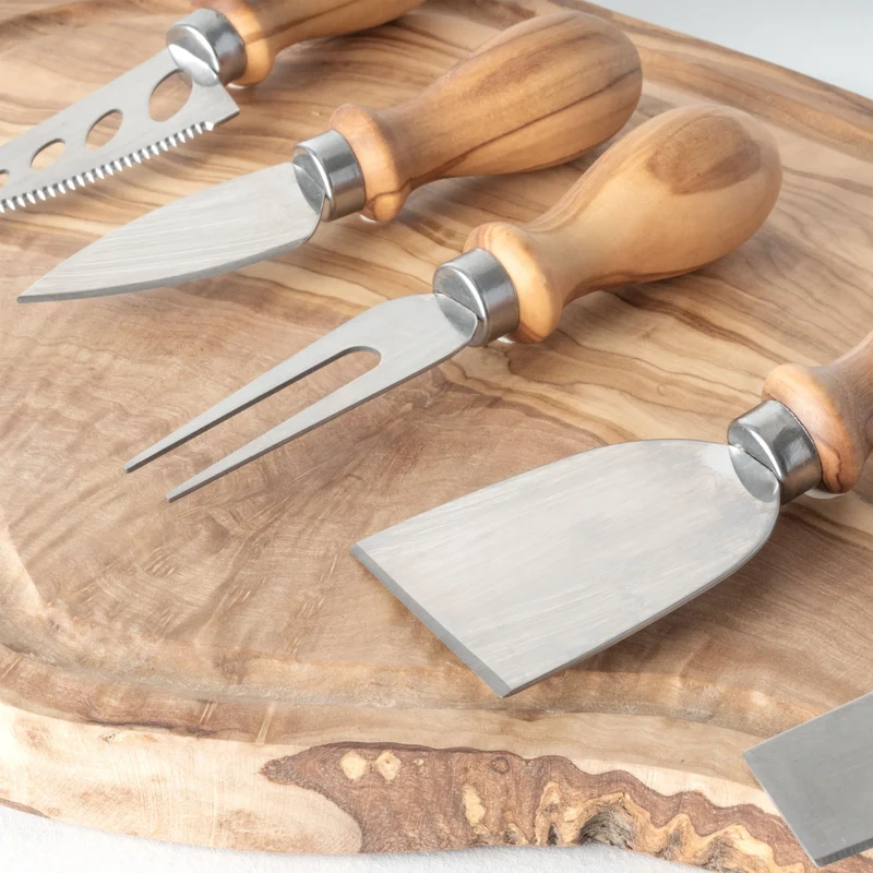 Set de Couteaux à Fromage Bois d’Olivier & Métal Fait Main (5 Pièces)