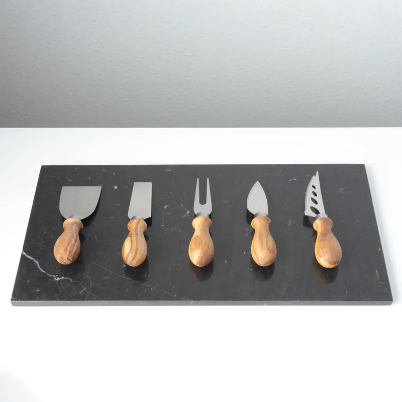 Set de Couteaux à Fromage Bois d’Olivier & Métal Fait Main (5 Pièces)
