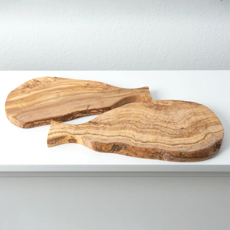 Set de Planches à Découper avec Poignée – Forme Irrégulière – Bois d’Olivier Fait Main (2 Pièces)