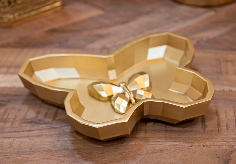 Plateau doré en forme de papillon – Objet décoratif